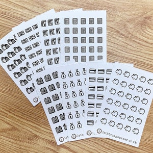 Mini pegatinas de iconos de finanzas; Pegatinas Hobonichi; Pegatinas del planificador; pegatinas de día de pago; pegatinas de finanzas; pegatinas para billetes; Pegatinas de compras