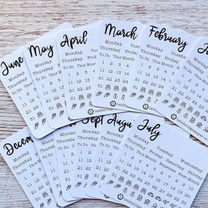 Mini Datumsaufkleber; Kalender-Icons; Bullet Journal Aufkleber; TN Sticker: Vinyl Matte; Monatliche Aufkleber; Wöchentliche Aufkleber; Monatspackung