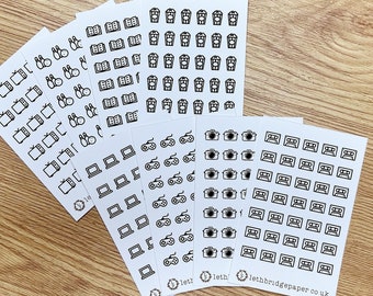 Clear Matte Mini Entertainment Icon Stickers; Hobonichi Stickers; Planner stickers; TV stickers; Film stickers; Camera stickers; Bowling