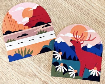 Die Cut Sunset Mountain Vinyl Stickers; Notebook Stickers; Kawaii Stickers; Cute Stickers; Travel Stickers