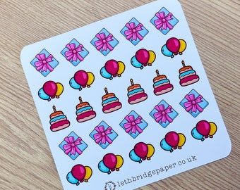 Birthday Planner Stickers; Birthday Present Stickers; Birthday Cake Stickers; Balloons; Bujo stickers; Happy Planner; Hobonichi