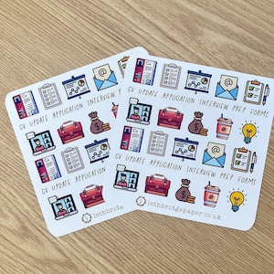 Planner-stickers voor het zoeken naar werk; cv-stickers; Interviewstickers; Presentatie voorbereidingsstickers