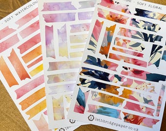 Washi Strip Planner Stickers; Decorative Stickers; Watercolour Stickers; Scrapbooking Stickers