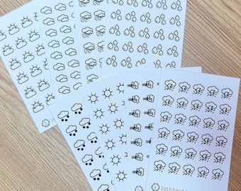 Mini Weather Icon Stickers; Hobonichi Stickers; Planner stickers; Snow stickers; Rain Stickers; Sun stickers; Storm stickers