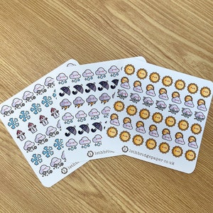 Kawaii Weather mini Icon Stickers; Hobonichi Stickers; Square stickers; Planner stickers; Sun Stickers; Rain Stickers; Cloud Stickers