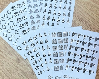 Clear Matte Mini Event Icon Stickers; Hobonichi Stickers; Planner stickers; Calendar stickers; Birthday Stickers; Appointment stickers