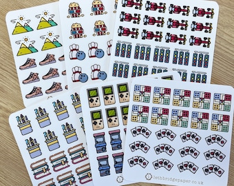 Hobby Planner Stickers; Reading Stickers; Gaming Stickers; Movie Stickers; Bowling Stickers; Racing Stickers; Hiking Stickers