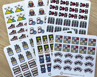 Hobby Planner Stickers; Reading Stickers; Gaming Stickers; Movie Stickers; Bowling Stickers; Racing Stickers; Hiking Stickers