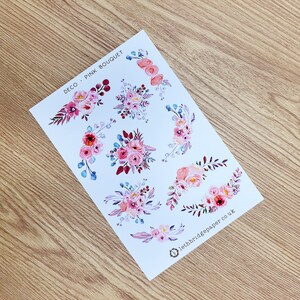 Adesivos de planejador decorativo de buquê rosa; Adesivos de flores; Adesivos Decorativos; Adesivos Florais; Adesivos aquarela; Adesivos para álbum de recortes