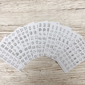 Pegatinas con iconos pequeños; pegatinas Hobonichi; pegatinas cuadradas; pegatinas para planificadores; pegatinas de alimentos; pegatinas de limpieza; pegatinas de finanzas; pegatinas de fitness