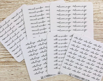Scripty word planner stickers; To do stickers; Today stickers; Cleaning stickers; This week stickers; Hobonichi stickers