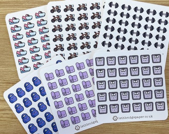 Fitness Planner Stickers; Gym Stickers; Weights; Kettlebells; Cycling Stickers; Running Stickers; Yoga Planner Stickers; Weigh In Stickers