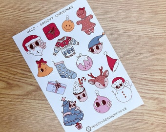 Groovy Christmas Decorative Planner Stickers; Decorative Stickers; Winter Stickers; Xmas Stickers; Scrapbooking Stickers