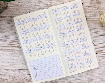 Wochen jährliche Übersicht Sticker Kit; Hobonichi Wochen Kit; Sticker; Jahr auf einen Blick