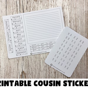 Kit de descripción general anual de Cousin; Pestañas para máquinas de escribir; Pegatina Hobonichi Techo; Pegatinas de primo Hobonichi; Kit imprimible