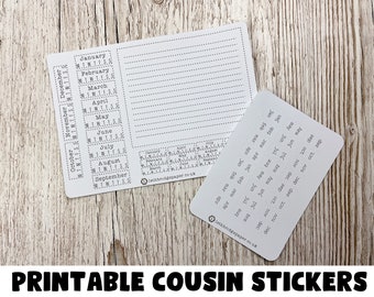 Cousin Yearly Overview Kit; Typerwriter Tabs; Hobonichi Techo Sticker; Hobonichi Cousin Stickers; Printable Kit