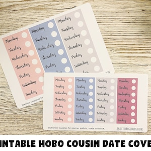 Portadas de fechas para Hobonichi Cousin; Páginas Diarias; Kit de pegatinas semanales; Pegatina Hobonichi Techo; Pegatinas Hobonichi; Kit imprimible