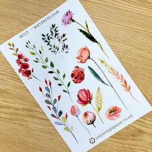 Pegatinas decorativas de acuarela para planificador; pegatinas de flores; pegatinas decorativas; pegatinas florales; pegatinas de acuarela; pegatinas para scrapbooking