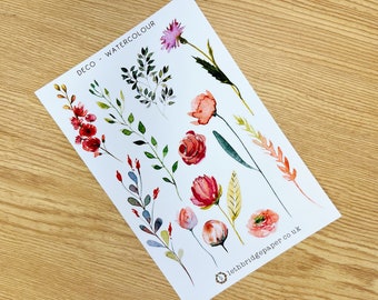 Watercolour Decorative Planner Stickers; Flower Stickers; Decorative Stickers; Floral Stickers; Watercolour Stickers; Scrapbooking Stickers
