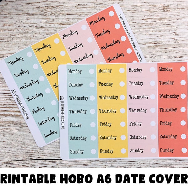 Date Covers for the Hobonichi A6 Techo; Daily Pages; Hobonichi Techo Sticker; Hobonichi Stickers; Printable Kit