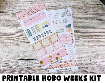 Pink and Gold Hobonichi Weeks Weekly Kit; Summer Kit; Hobonichi Kit; Hobonichi Stickers; Printable Kit