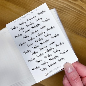 Autocollants pour agenda, jours de la semaine ; Autocollants manuscrits ; Stickers Aujourd'hui ; Autocollants manuscrits; Stickers cette semaine ; Stickers Hobonichi