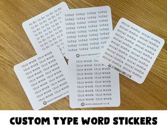 Custom Type word planner stickers; To do stickers; Today stickers; Cleaning stickers; This week stickers; Hobonichi stickers
