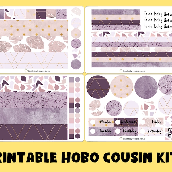 Hobonichi Cousin Daily Journalling Kit - Purple Geo; Weekly Sticker Kit; Hobonichi Techo Sticker; Hobonichi Stickers; Printable Kit