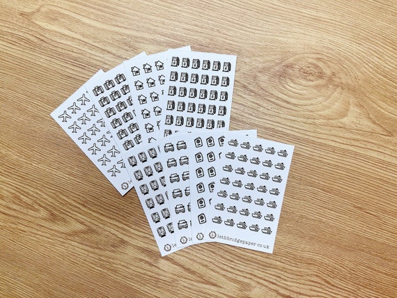 Mini Travel Icon Stickers; Hobonichi Stickers; Planner stickers; Plane stickers; Travel stickers; Train stickers; Car stickers