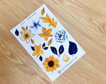 Sunflowers Decorative Planner Stickers; Decorative Stickers; Floral Stickers; Watercolour Stickers; Scrapbooking Stickers
