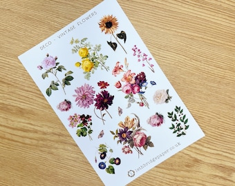 Vintage Flower Decorative Planner Stickers; Decorative Stickers; Floral Stickers; Watercolour Stickers; Scrapbooking Stickers