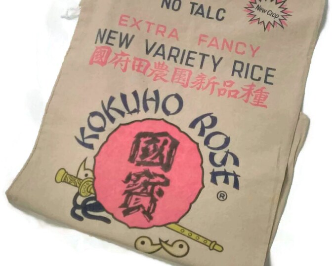 Vintage Fabric Rice Sack Extra Large Bag Pink Blue White Kokuho Rose ...