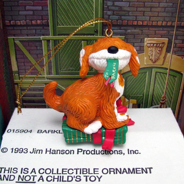 Christmas on Sesame Street by Grolier BARKLEY Character Ornament 1993 Jim Henson Productions Muppet Woof Woof Dog Christmas Gift MINT in Box