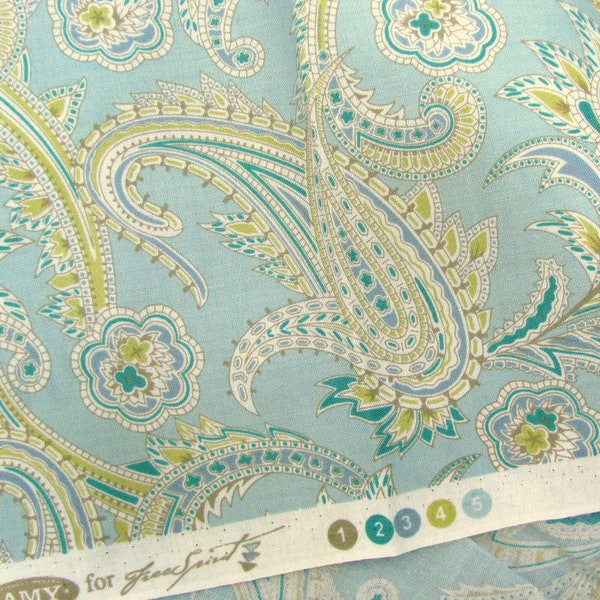 Amy Butler Fabric Gypsy Caravan Free Spirit Colorful Pastel Floral Paisley Pale Blue Gray Turquoise Teal Lime Beige Cotton Quilting Fabric