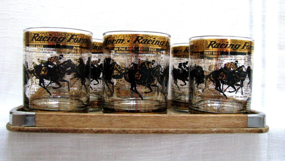 RACING FORM Rocks Glasses 6 Vintage Old Fashioned Bar Glasses Etsy