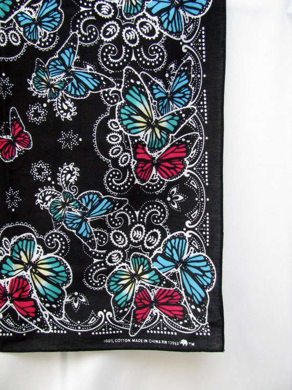 Vintage Black Butterfly Bandana RN 13962 100% Cot… - image 7