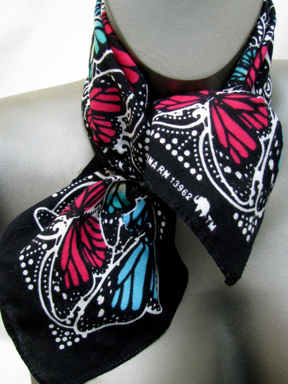 Vintage Black Butterfly Bandana RN 13962 100% Cot… - image 5