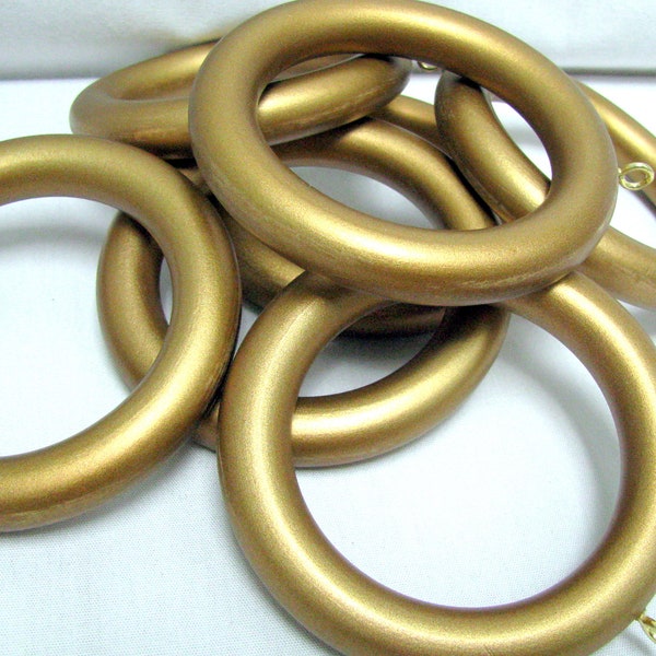 Gold Wooden Curtain Rings/Hooks/Clips 10 Piece Set Wood Drapery Pole Rings 1.25" to 2.5" Rod Inner Dia 2.5” Outer Dia 3.5” Gold Frames Craft