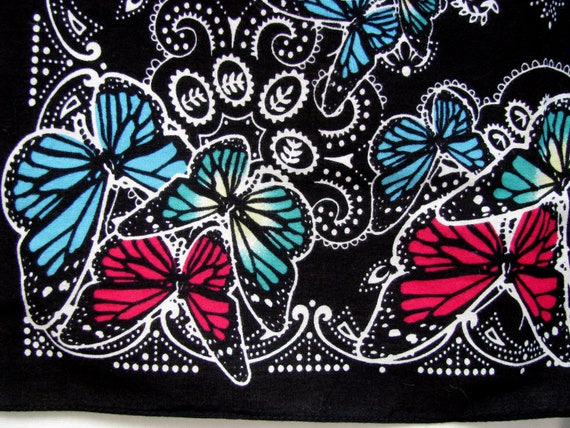 Vintage Black Butterfly Bandana RN 13962 100% Cot… - image 4