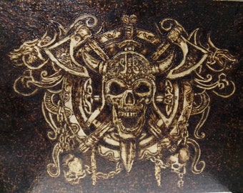 Viking skull pyrography