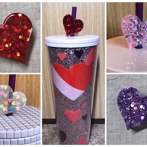 Straw Topper Heart Glitter Shiny Red Pink Cup Tumbler Toppers Valentines Holiday Love