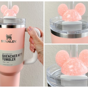Straw Topper Mouse Peach White Glitter Shiny Studded Cup Tumbler Toppers 