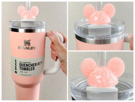 Straw Topper Mouse Peach White Glitter Shiny Studded Cup Tumbler