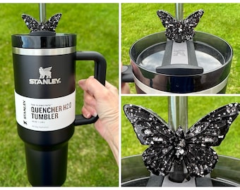 Straw Topper Butterfly Black and Silver Glitter Shiny Cup Tumbler Toppers