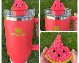 Straw Topper Watermelon Slice Glitter Shiny Studded Cup Tumbler Toppers Pink Green Black