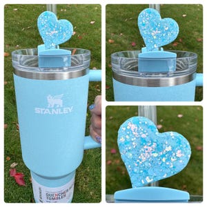 Straw Topper Heart Light Powder Blue Crush Glitter Shiny Studded Cup Tumbler Toppers
