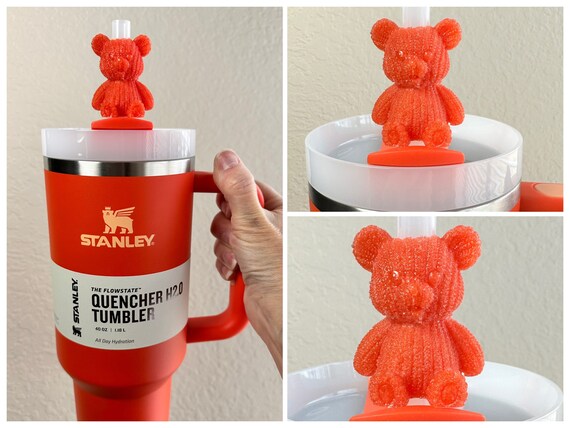 Straw Topper Teddy Bear Orange Red Blue Sweater Cup Stuffed Plush