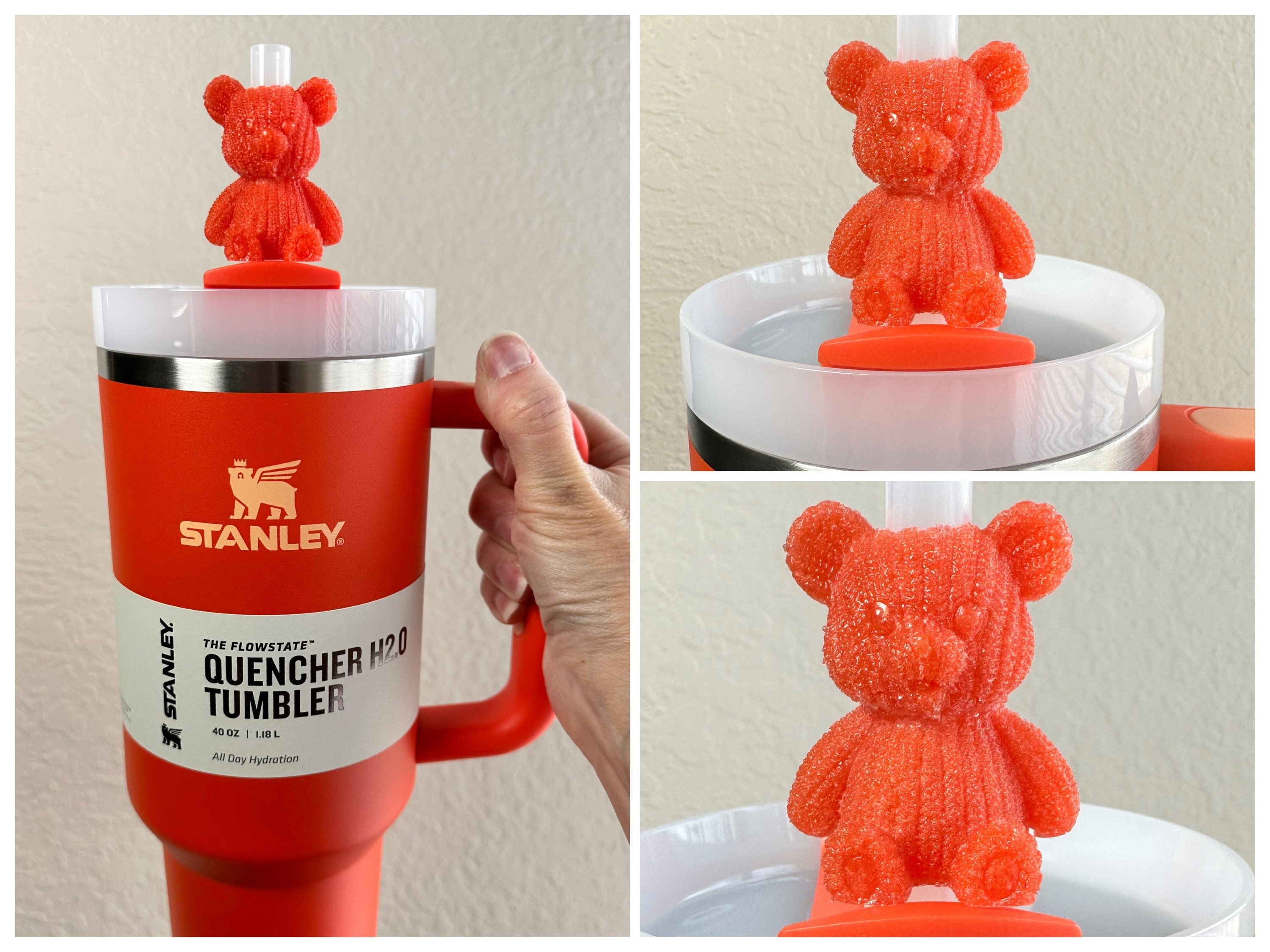 Straw Topper Teddy Bear Orange Red Blue Sweater Cup Stuffed Plush Studded  Starbucks Stanley Tumbler Toppers Tiger Lily 