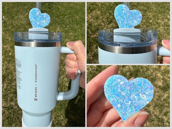 Straw Topper Heart Light Baby Blue Glitter Shiny Studded Cup Tumbler  Toppers - Etsy