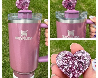 Straw Topper Heart Mauve Shimmer Primrose Purple Glitter Shiny Studded Cup Tumbler Toppers